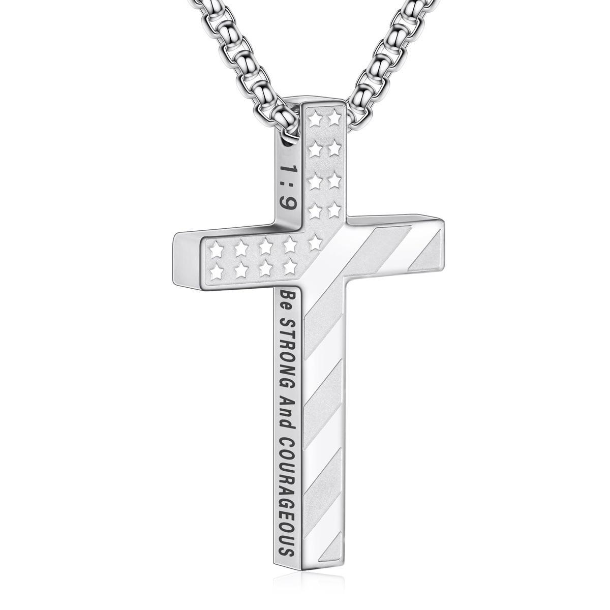 1Pc Stainless Steel Cross Necklace – Hip Hop Trendy Pendant for Men, Fashion Punk Chain, Streetwear Jewelry Accessory
