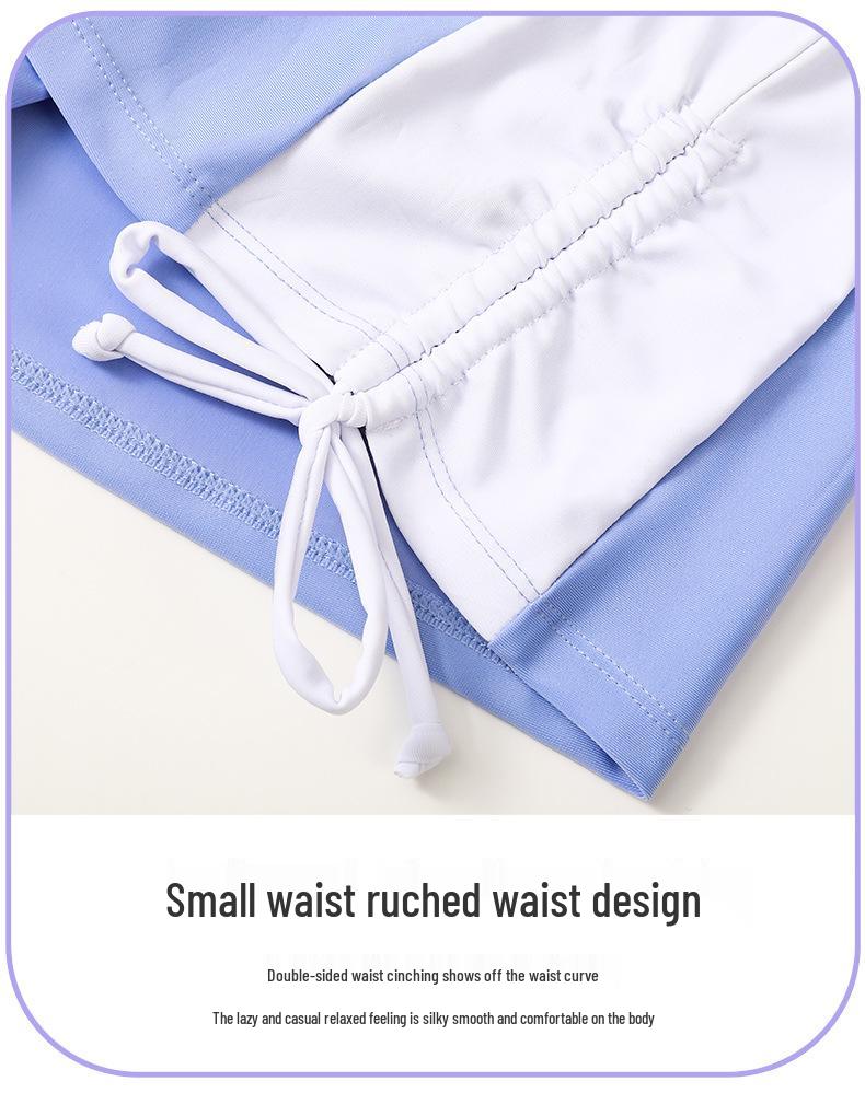 2025 Girls' Conservative Two-Piece Swimsuit: Fresh Waist-Slimming Short Skirt & Short-Sleeve Design