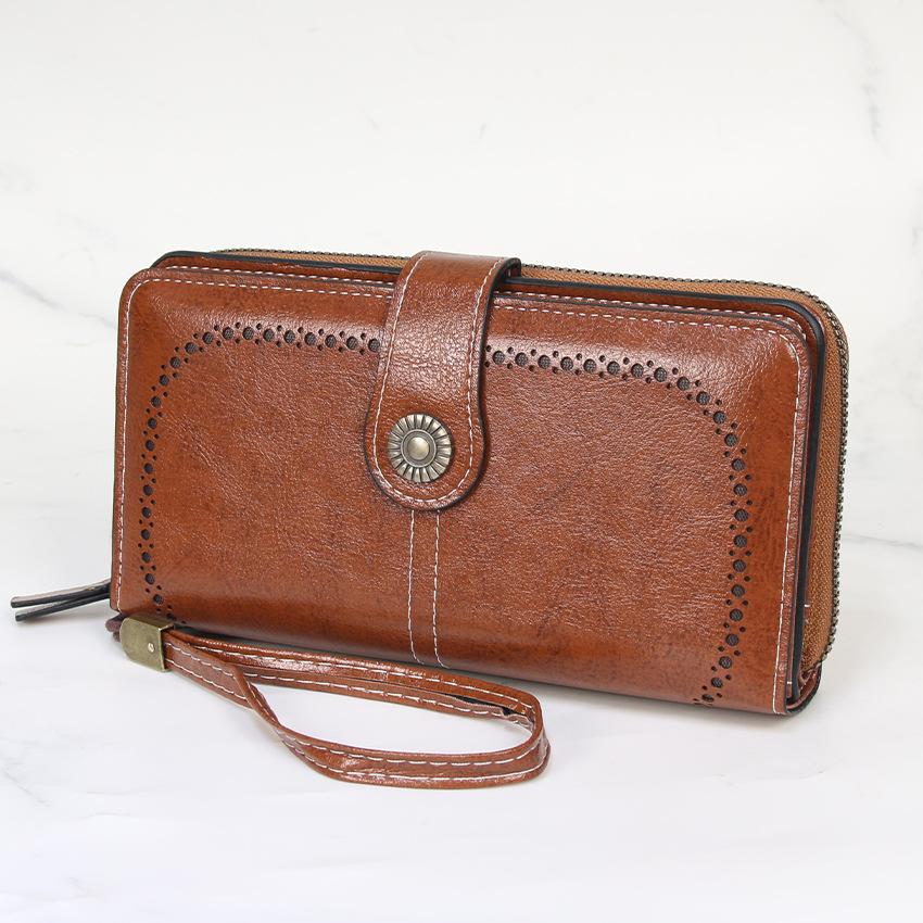 Women Long Wallet Large Capacity Hollow-Out Zipper Wallet Vintage Multi Card Holder Phone Purse Wristlet Clutch Lady Card Holder Coin Purse