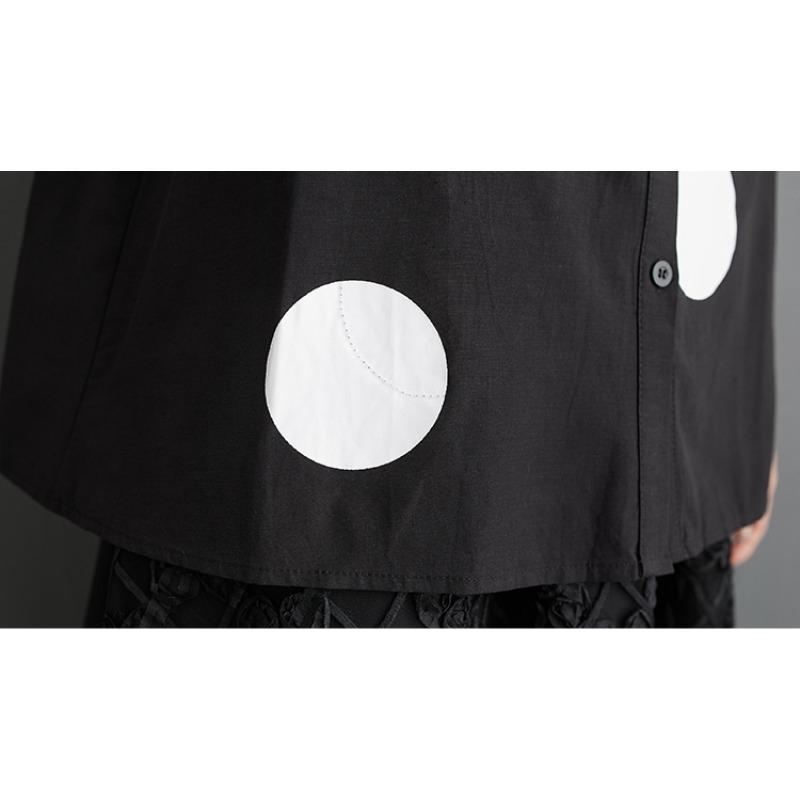 Dimanaf 2025 Plus Size New Summer Blouse Short Sleeve Polka Dot Printing Vintage Casual Women Loose Tops Shirts