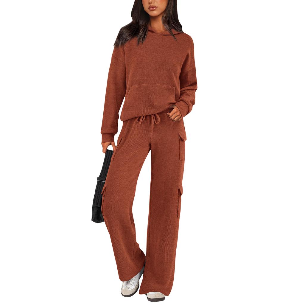 Women's 2 Piece Short Sleeve Sweatshirt Pants Set With Pockets Casual Sportswear