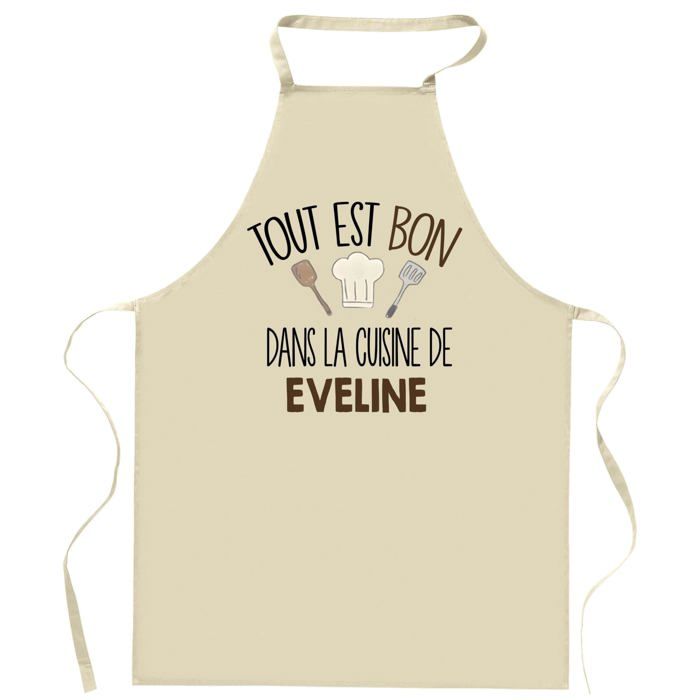 Planetee Tablier Tout est bon dans la cuisine de EVELINE | Cadeau original Prénom pour Cuisinière | Vêtement Blouse protection
