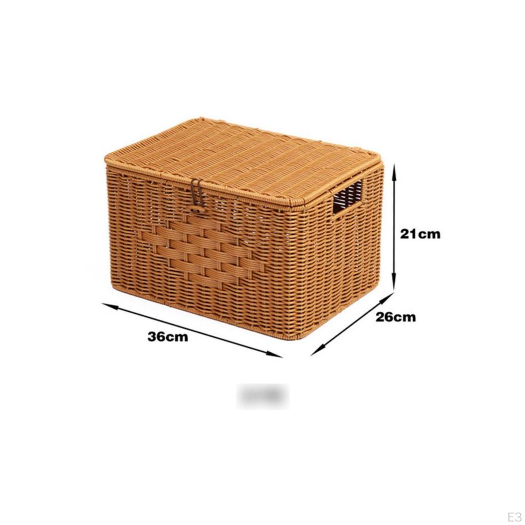 Imitation Rattan Box with Lid Multifunctional Lidded Storage Basket Sturdy and Braided Container