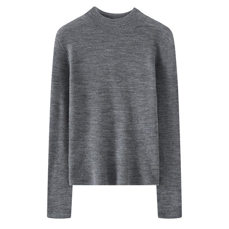 2026 Spring/Summer Wool Herringbone High Neck Knit Sweater