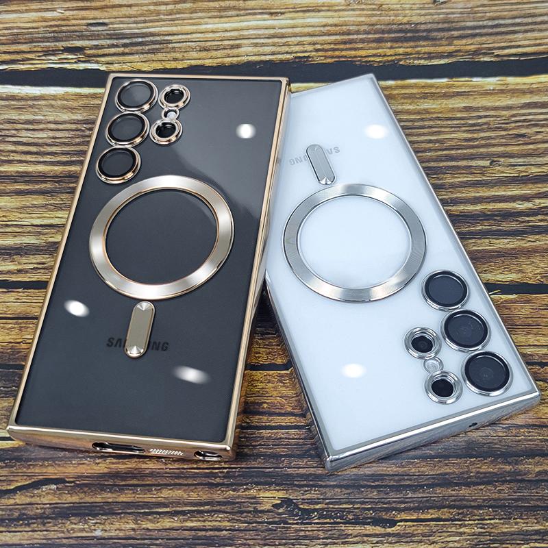 Plating Transparent For Magsafe For Samsung Galaxy S21 S22 S23 S24 Ultra Plus Case Magnetic Wireless Charging Silicone Cover