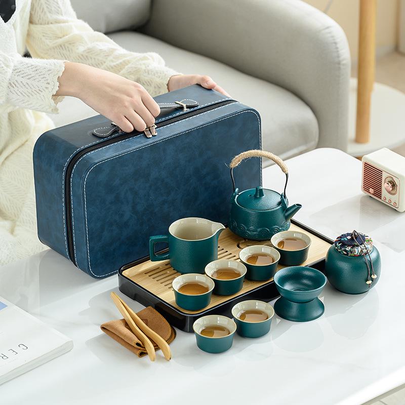 Portable Kung Fu Tea Set with Tray - Ideal for Outdoor Travel and Home, Perfect as a Chinese Business Gift