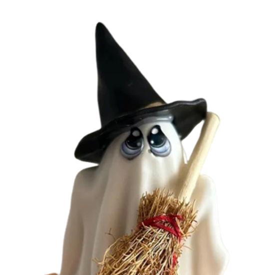 Witch Hat Ghost Cauldron Figurine Halloween Cartoon Ghost Cauldron Statue Sculpture Holiday Party Desktop Decoration Ornament