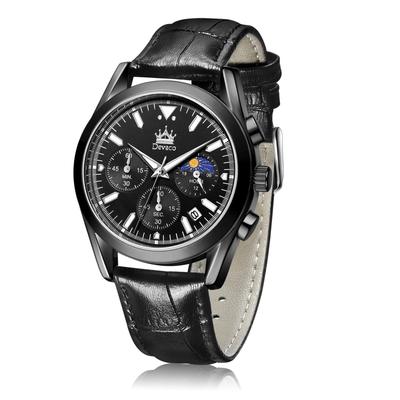 Men's Business Watch with Leather Band, Stylish Waterproof Watch with Calendar Display and Luminous Function, Perfect Gift for Men (Black 2)