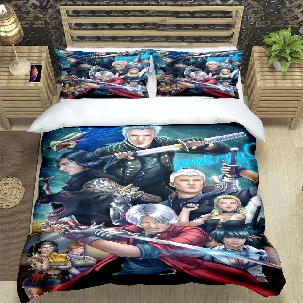 3pcs D-Devil May Cry Game Bedding Set Duvet Cover Pillowcase Kids Adult Bedroom Decoration Single/Double/Queen Large Size Gift