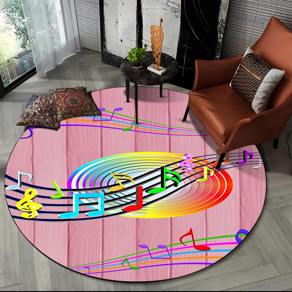 Okrągły dywan 3D z motywem nut muzycznych i pianina, dywanik do salonu, sypialni, pokoju zabaw dla dzieci, dekoracja krzesła, dywanik do strefy dla zwierząt, mata podłogowa antypoślizgowa