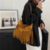 Yogodlns Boho Style Tassel Crossbody Bag Soft Frosted Tassel Straddle Bag Women Vintage Suede Shoulder Bag Casual Messenger Bag