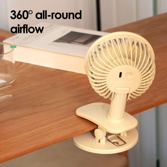 Rechargeable Clip Fan with LED Light Quiet Small Desk Fan 360 Degree Adjustable 3 Speeds Mini Personal Table Fan for Bed Office Camping
