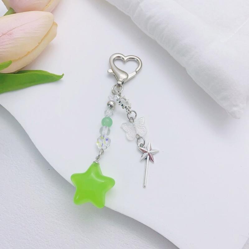 Breloc cu Pandantiv Pentagrame Colorate, la Modă, Stele cu Cinci Vârfuri, cu Mărgele, Șnur pentru Telefon, Charm de Geantă la Modă pentru Femei