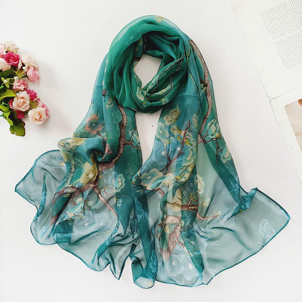 Lotus Geogette Medium-Long Silk Printed Scarf Summer Sunscreen Shawl Mom Gift Style Dance Versatile