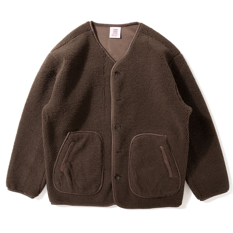 Men s Cotton Jacket Autumn and Winter New Thickened Warm Collarless Jacket Loose Casual Japanese Retro Faux Lamb Wool Coat Trendy Curry color M