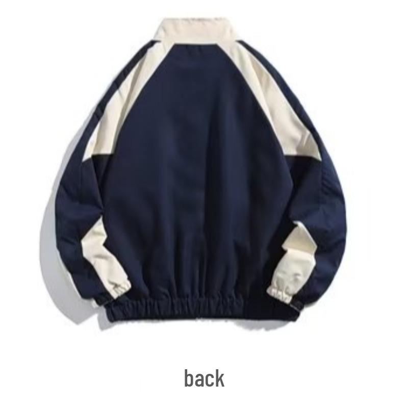 Men's Japanese Retro Color-Block Stand Collar Jacket - Trendy Loose College Style, Spring/Autumn Casual Wear for Couples