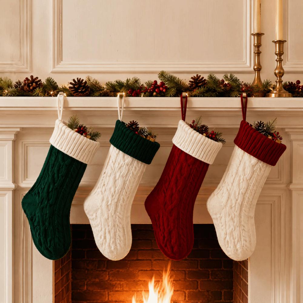 Cable Knitted Christmas Stockings Santa Claus Candy Gift Bag  Photo Props