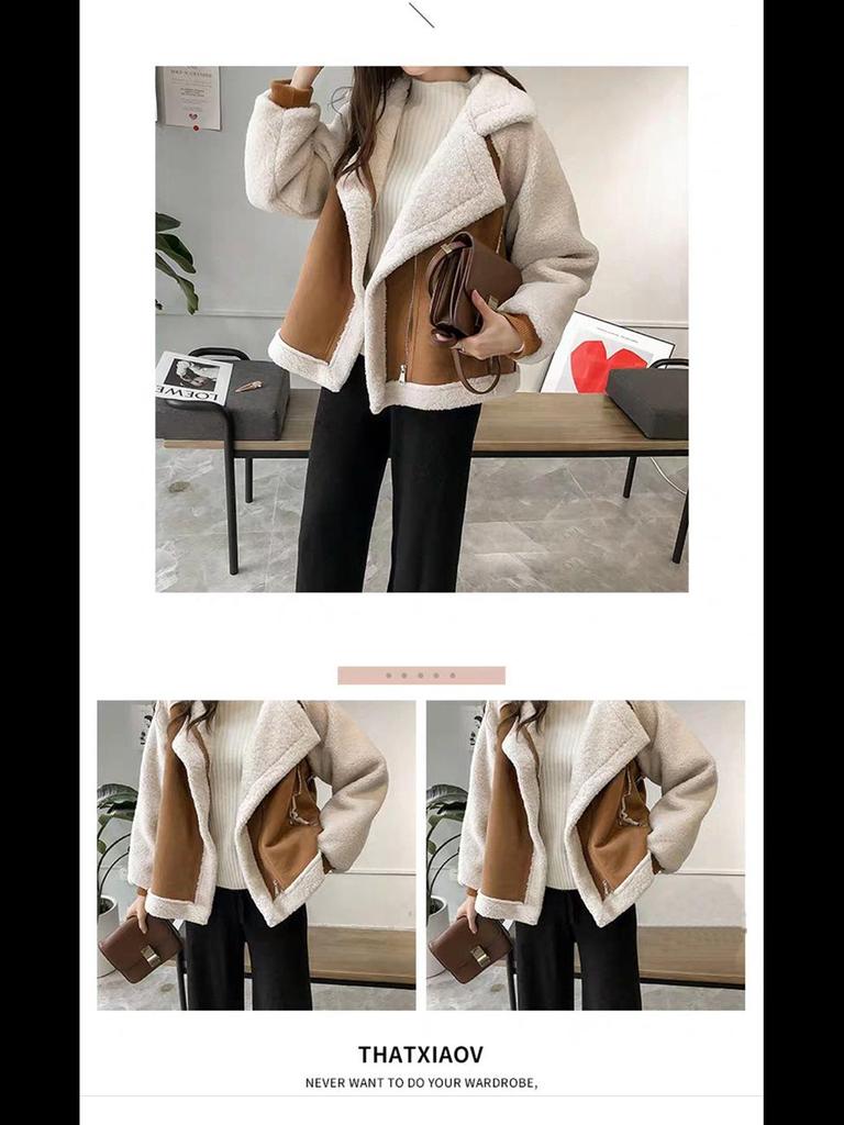 2024 Stylish Thick Lambskin Fur Coat - Versatile, Loose-Fit Deerskin Motorcycle Jacket