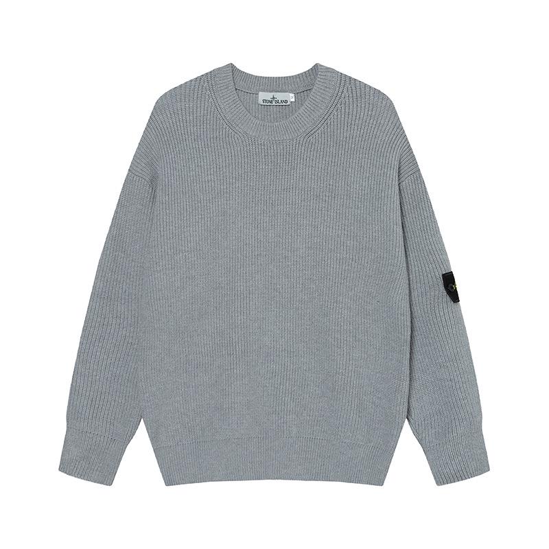 Unisex Solid Color Knit Pullover Sweater with Drop Shoulders