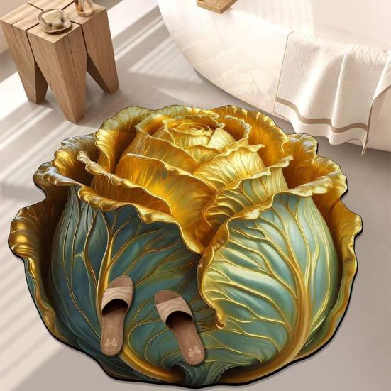 Yousheng Chinese Cabbage Floor Mat Non-Slip Absorbent Bathroom Rug 3D Visual Effect Cabbage Floor Rug for Entrance Living Room Kitchen