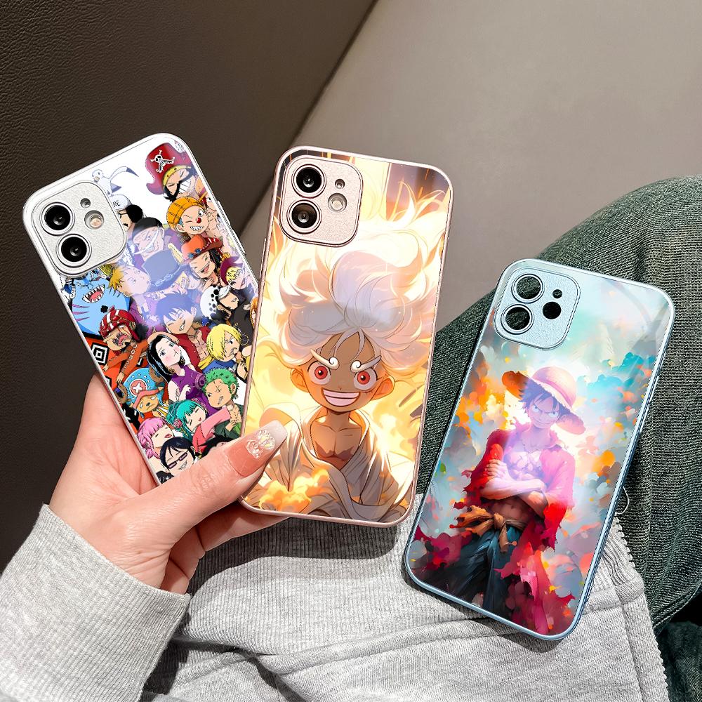 Cartoon Characters Phone Case Metallic Lacquer Tempered Glass Shockproof Cover for Huawei Honor iPhone OPPO Realme OnePlus Xiaomi Redmi Samsung Vivo