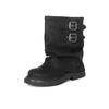Cowhide version~ Today's popular short boots women's summer cowhide black trouser boots thick-soled small short boots