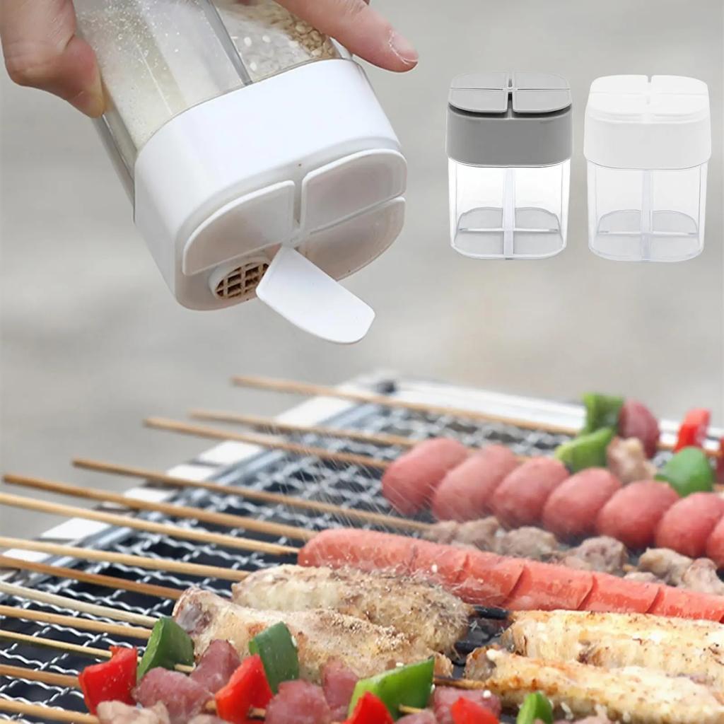 4in1 Camping Seasoning Shaker Transparent 4 Grids Flip Spice Jar with Lid Outdoor BBQ Cooking Salt Pepper Storage Box Home Jars
