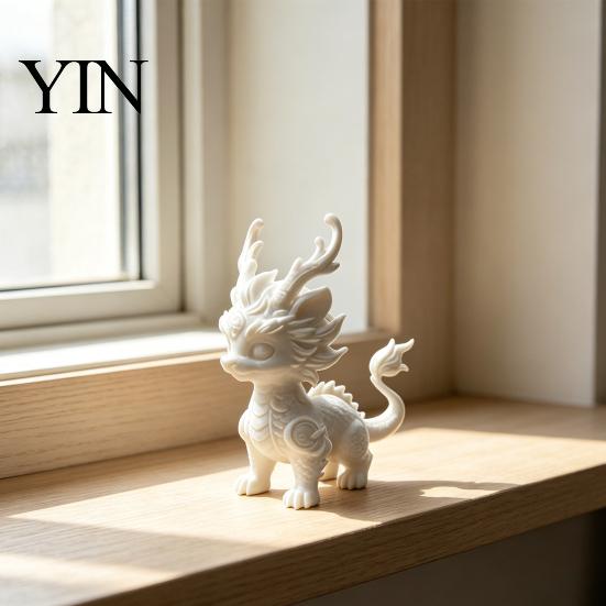 Hand Painted Blank Ornament 3D Printed Qilin Statue, Traditional Chinese Mythical Beast Figurine, Auspicious High Precision Dragon Scale Carving