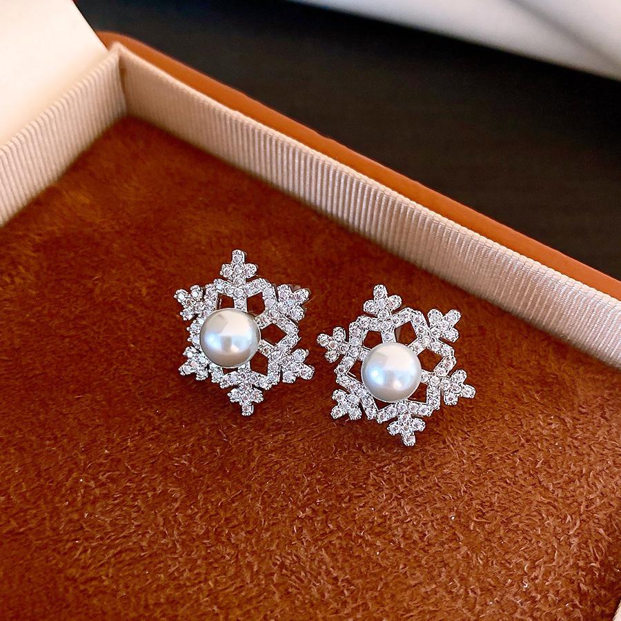 Cold wind super flash zircon snowflake fireworks stud earrings temperament versatile earrings earrings