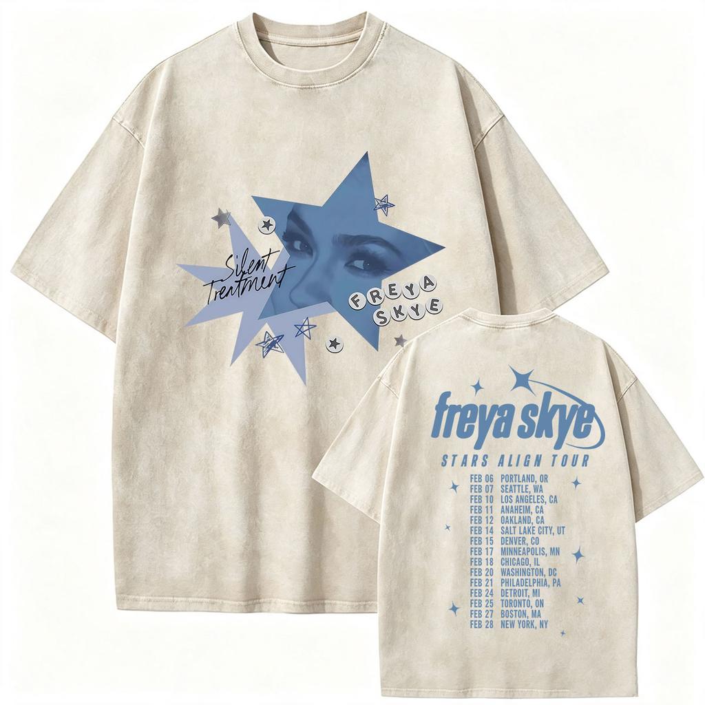 Freya Skye Stars Align Tour 2026 Vintage Washed T Shirt Unisex Unisexs Fashion Oversized Cotton Tshirt Aesthetic Clothing Tshirts