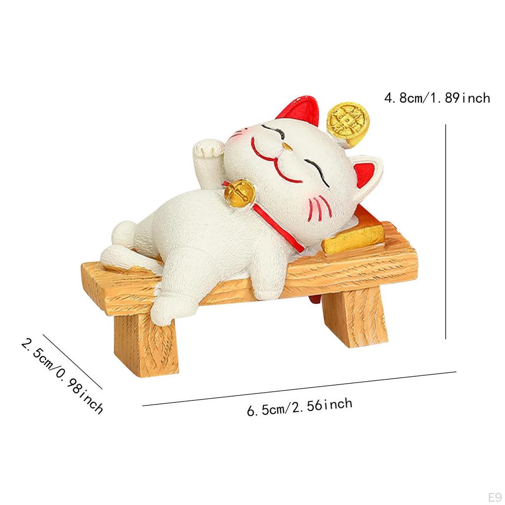 Lucky Cat Statue Animal Sculpture Cartoon Resin Kitten Figurine Desktop Ornament for Table Bedroom