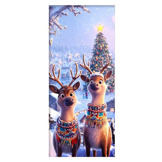 Christmas Door Cover Cute Reindeer Front Door Cover 35x82in Porch Welcome Sign Banner for Winter Holiday Party Photo Backdrop Decor