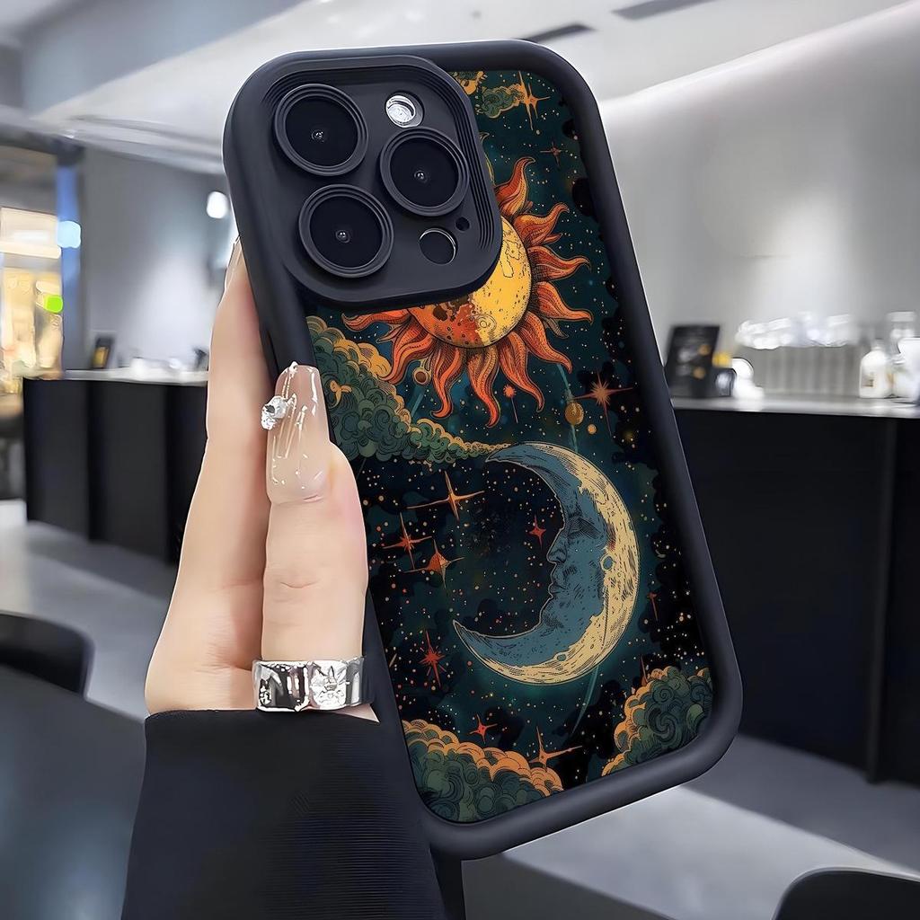 Universal Full Coverage Phone Case for Samsung & Apple (iPhone 17/16/15/14/13) - Sun Moon Black Groove Design