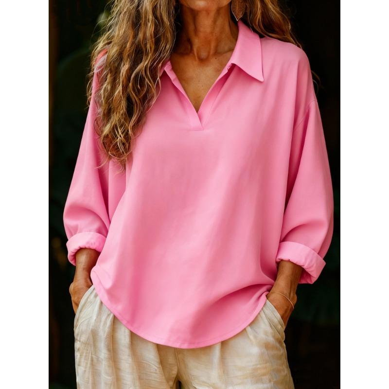 BITCED Women's Fashion Casual Solid Color Print Short Sleeve POLO Neck Blouses & Shirts