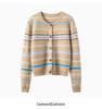Fair Isle Striped Cashmere Cardigan - Women's Warm Round Neck Jacquard Sweater for Autumn/Winter
