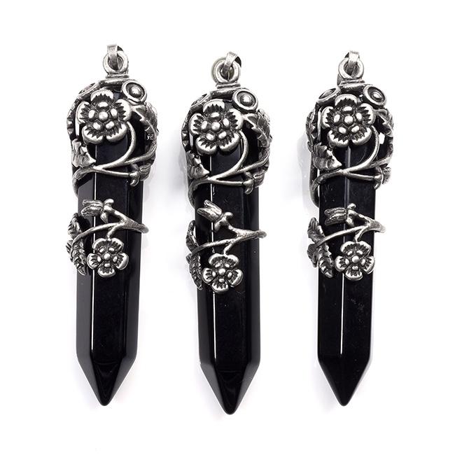 Mode natürliche Kristall sechseckige Säule Vintage Legierung Rose Anhänger Amethyst Kristall Halskette