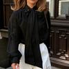 European and American Perspective White Lace-up Long-sleeved Chiffon Shirt Women's 1116 Autumn Light and Breathable Casual Versatile Top