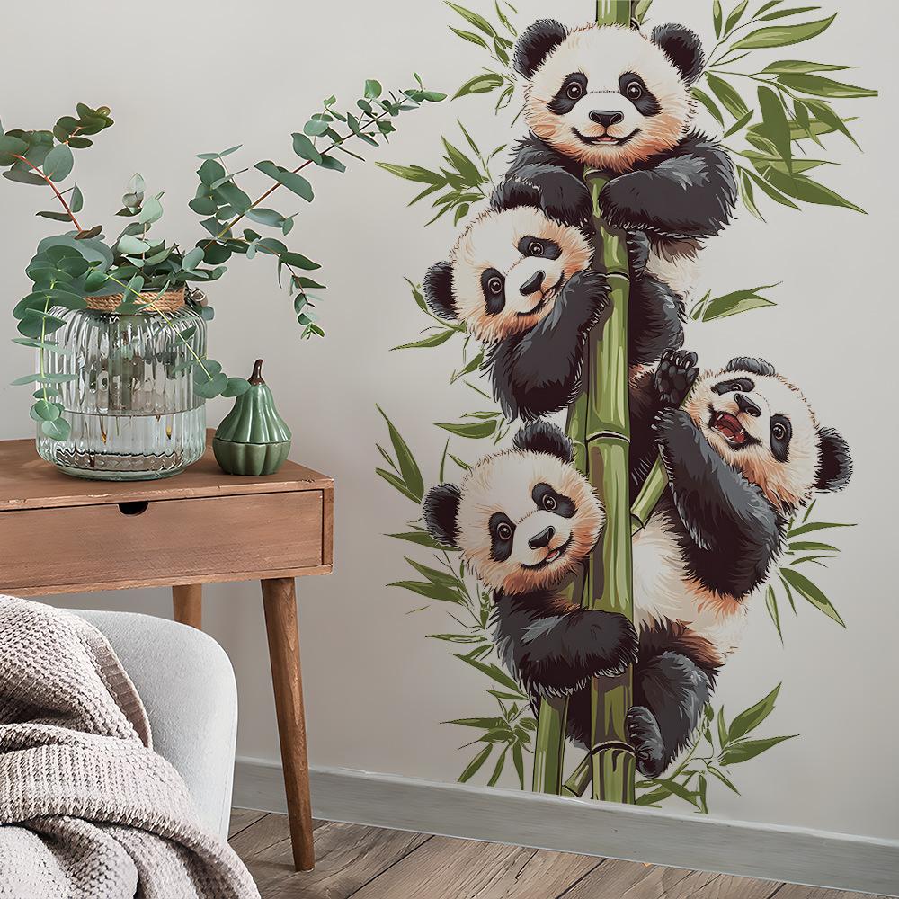 Cartoon Watercolor Bamboo Panda Bedroom Living Room Entrance Decoration Wall Sticker Self-adhesive Decals