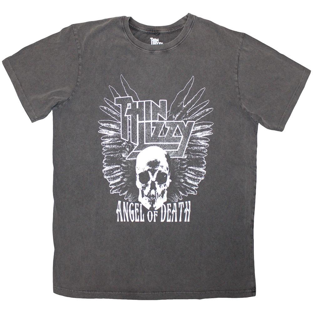 Men s Thin Lizzy Angel Of Death Stone Wash T-shirt Small Charcoal Grey 3XL