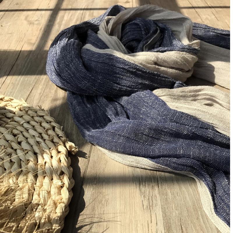 Autumn/Winter Cotton-Linen Color Block Scarf: Korean-Style Shawl for Women & Men