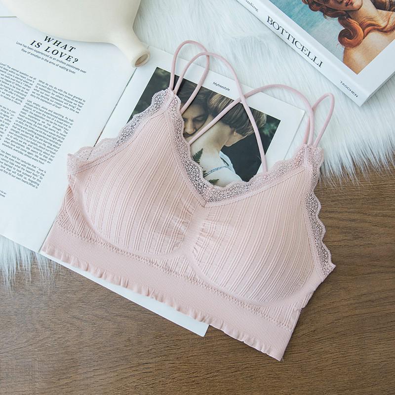 Spitzen-Tube-Top mit V-Ausschnitt und überkreuztem Rücken und Sichtschutz für Damen