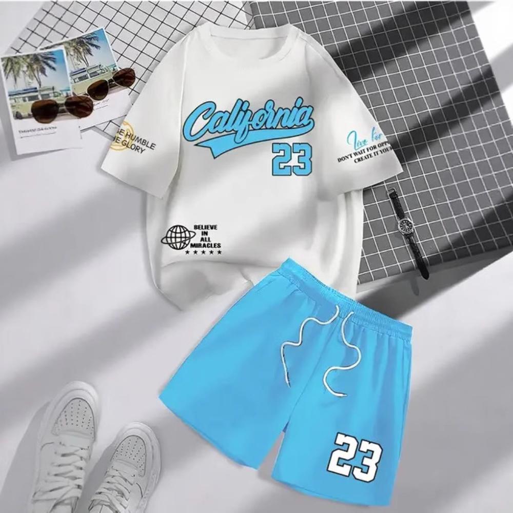 Men s Casual Fashion Simple Short-sleeved Shorts Set Loose and Comfortable Unisex Sports Clothing S