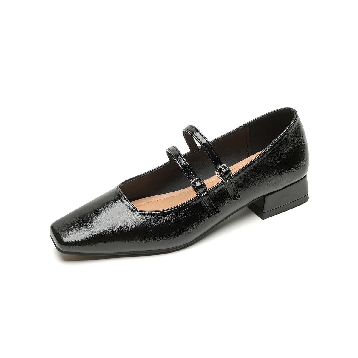 

Weiwei girl 820-2 квадратная головка одиночные туфли женские новинка 2025 года весна однотонные с неглубоким горлом туфли Мэри Джейн женские французские 43 чёрный