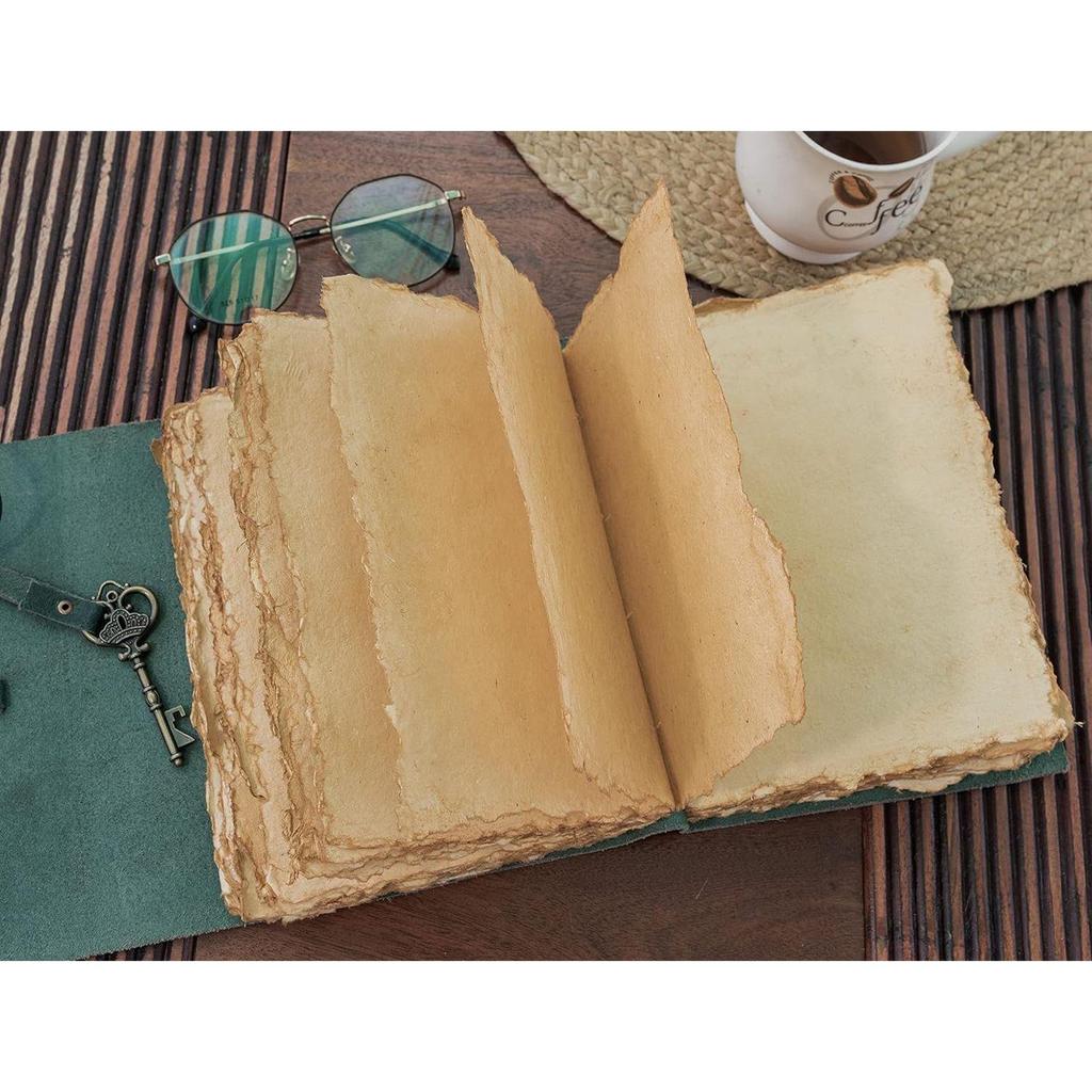 Vintage Handmade Leather Diary with Antique Key (A5) - 200 Handmade Deckle Edge Pages