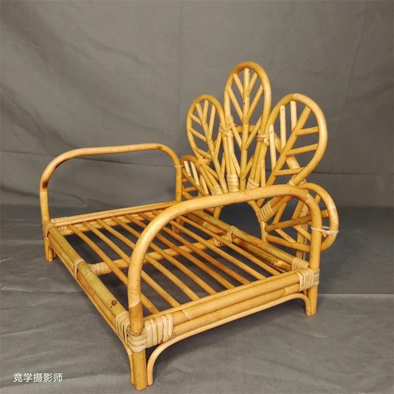 Retro Rattan Basket Chair Newborn Photography Props - Infant Posing Bed & Backdrops Unisex Photo Accessories for Baby Girl & Boy