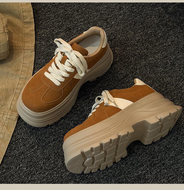 

European station 2025 autumn new matte leather platform muffin shoes women s versatile fashion casual shoes heightening sports shoes 40 верблюд