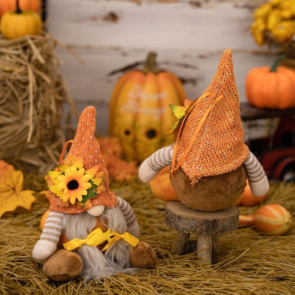 Straw Hat Harvest Gnome Doll Maple Leaf Design Thanksgiving Decor Gnome Ornament Harvest Season