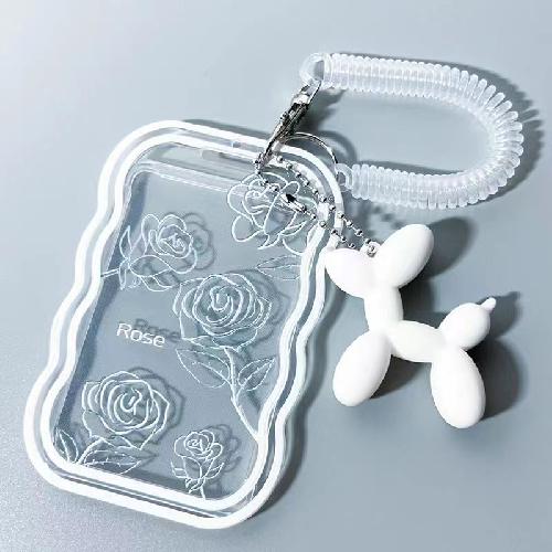 Retro Contrast Color Trend Transparent Card Holder Transparent Sliding Cover Student Campus Card Meal Card Bag ID Cover Protective Cover