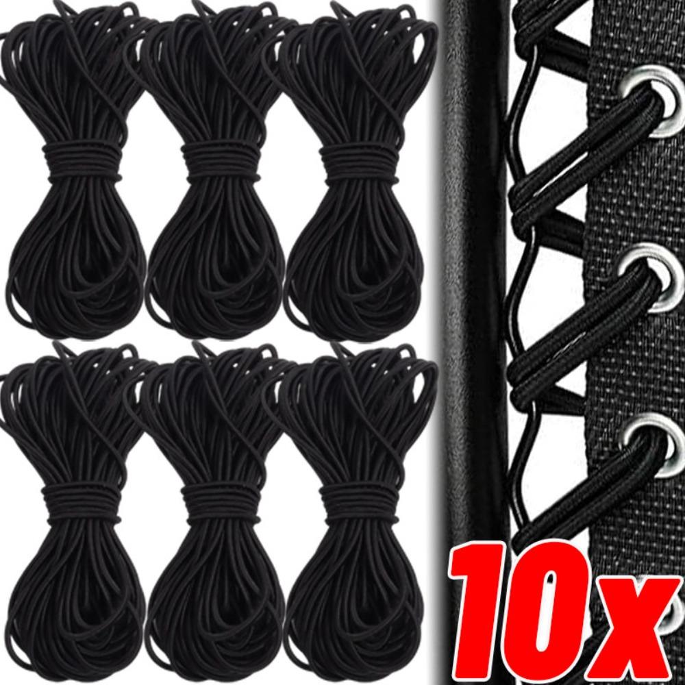 Bungee Cord 10m for Motorcycle Luggage Rope Car Roof Rack Tie Down Strap Elastic Shock Cord for Cargo Net DIY Black 2mm-3mm