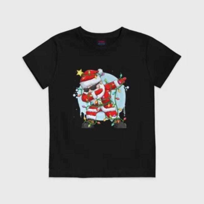 

Детские футболки с новогодним принтом Санта-Клауса, с круглым вырезом, для мальчиков, удобный модный топ с коротким рукавом 170